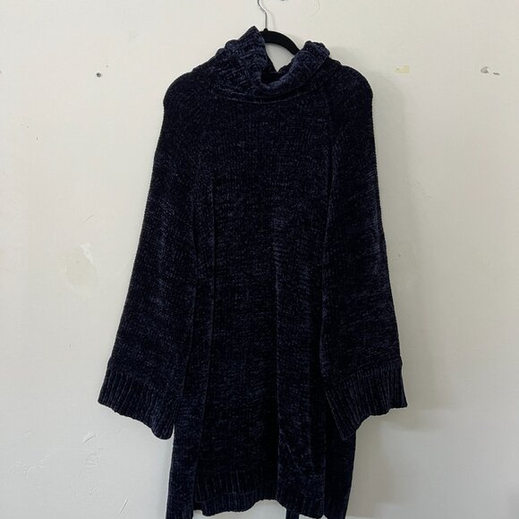 Lulus Chenille Feels Navy Blue Knit Turtleneck Sweater Dress, Size L - Picture 4 of 5